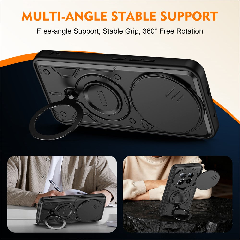 For Xiaomi Redmi Note 15 Pro 5G (Global) Case with Slide Lens Cover Rotatable Kickstand Shockproof TPU + PC Phone Shell