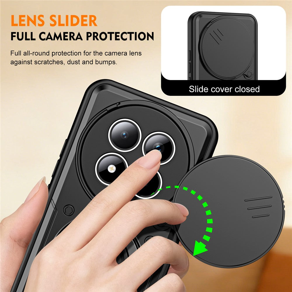 For Xiaomi Redmi Note 15 Pro 5G (Global) Case with Slide Lens Cover Rotatable Kickstand Shockproof TPU + PC Phone Shell