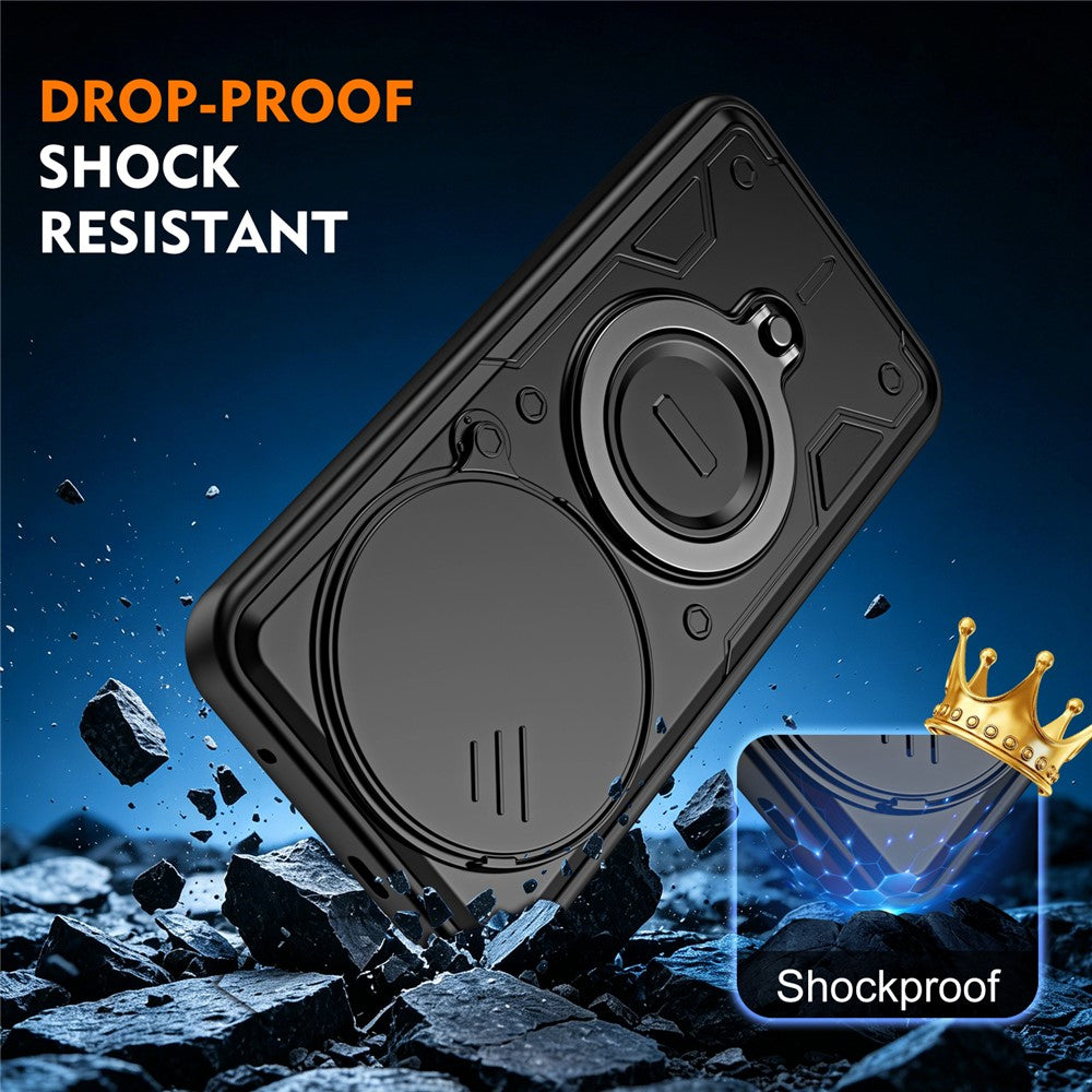 For Xiaomi Redmi Note 15 Pro 5G (Global) Case with Slide Lens Cover Rotatable Kickstand Shockproof TPU + PC Phone Shell