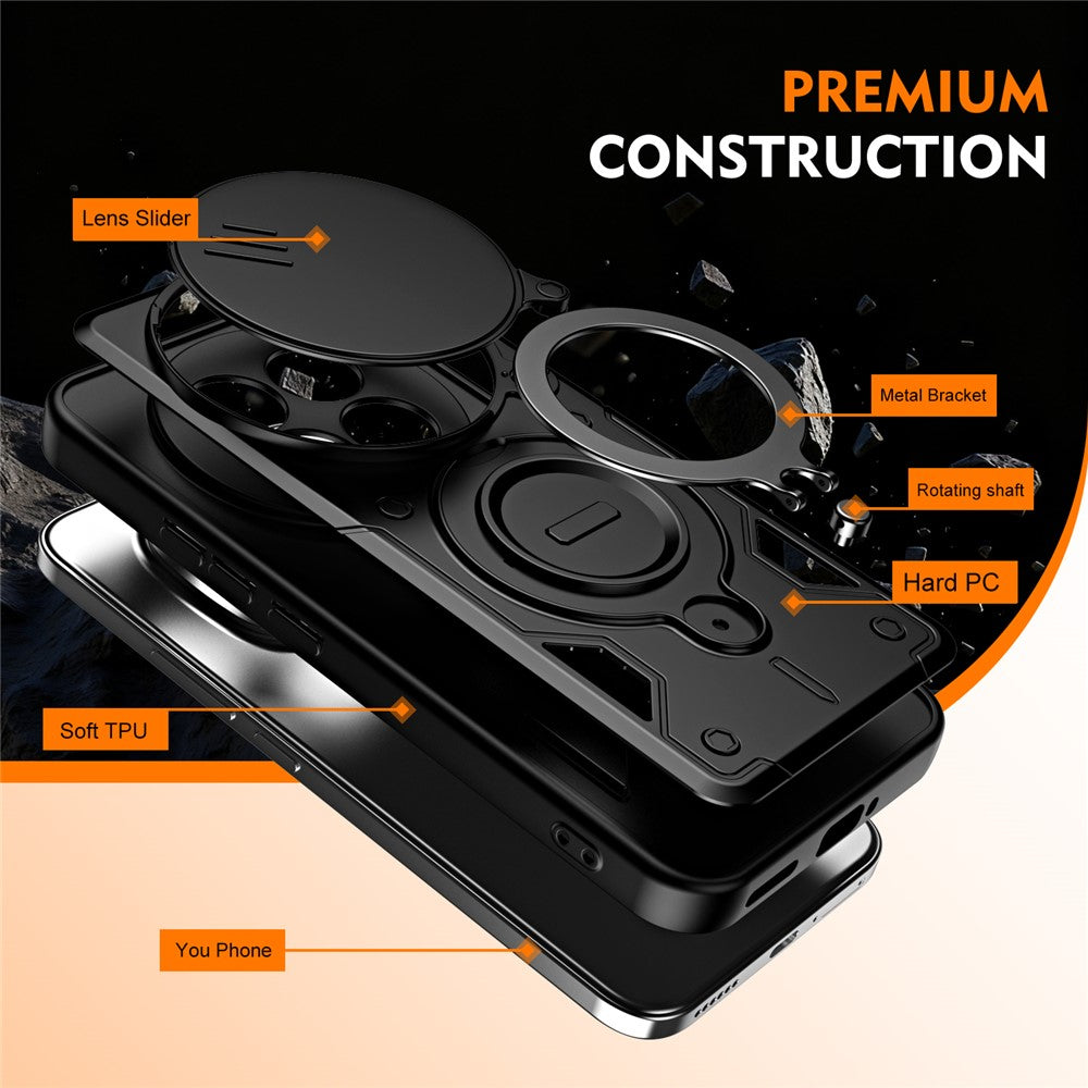 For Xiaomi Redmi Note 15 Pro 5G (Global) Case with Slide Lens Cover Rotatable Kickstand Shockproof TPU + PC Phone Shell