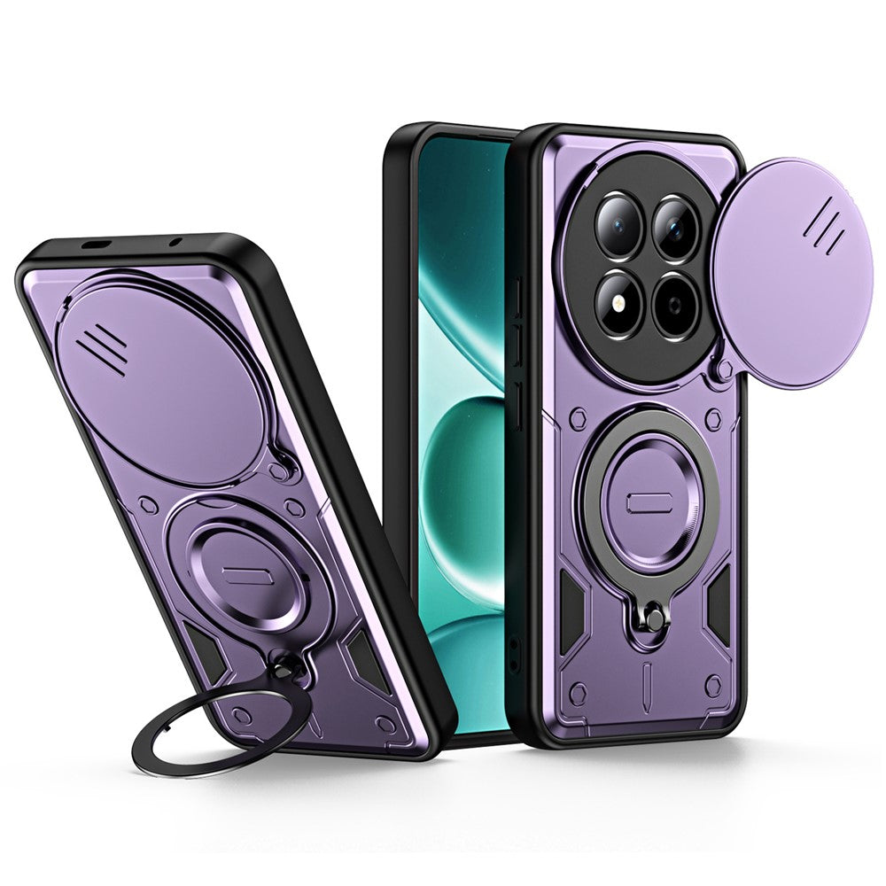 For Xiaomi Redmi Note 15 Pro 5G (Global) Case with Slide Lens Cover Rotatable Kickstand Shockproof TPU + PC Phone Shell