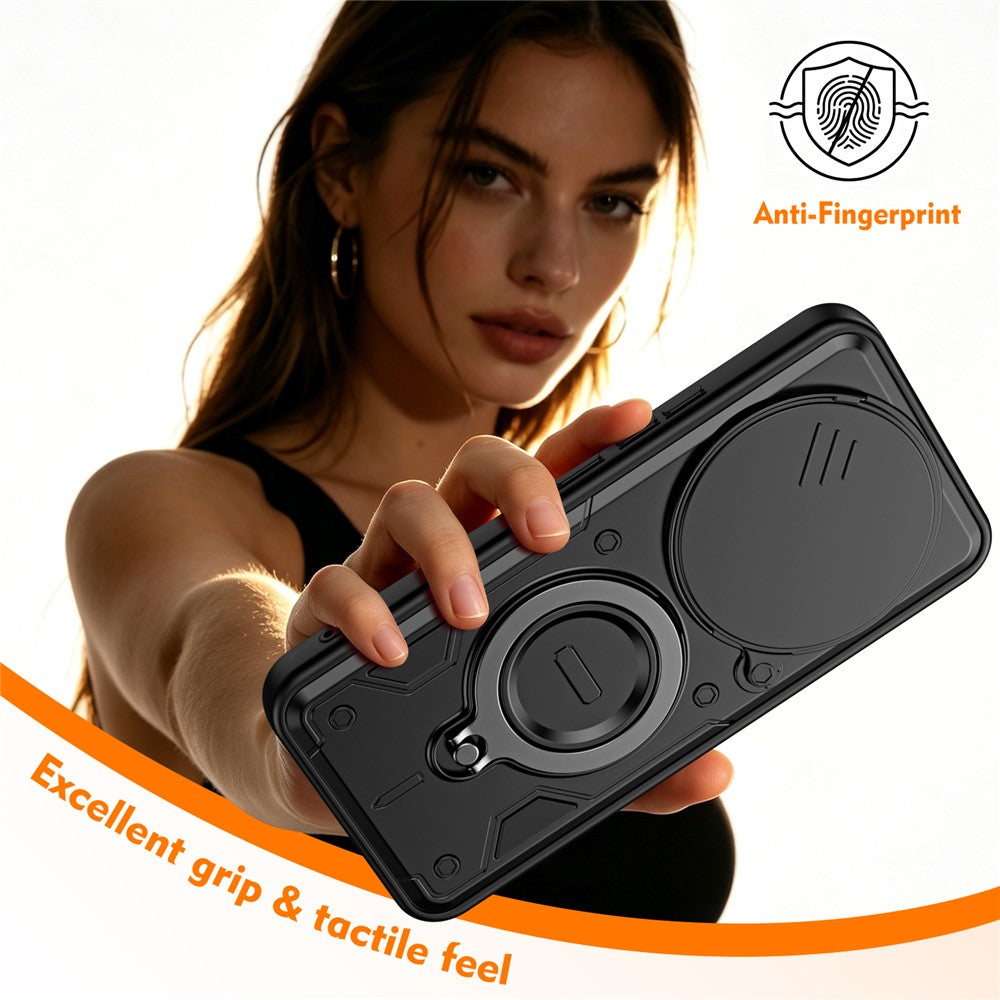 For Xiaomi Redmi Note 15 Pro+ 5G (Global) / Poco M8 Pro 5G Case with Slide Lens Cover Rotatable Kickstand Shockproof TPU + PC Phone Shell