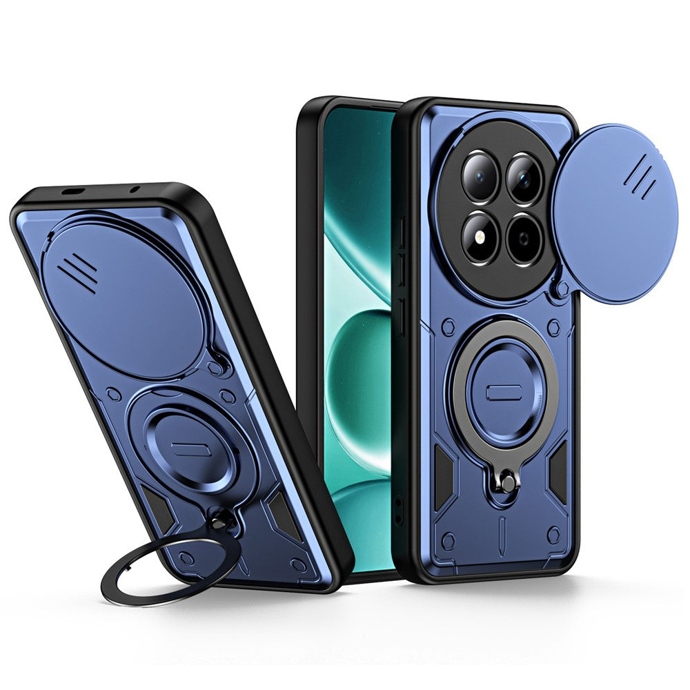 For Xiaomi Redmi Note 15 Pro+ 5G (Global) / Poco M8 Pro 5G Case with Slide Lens Cover Rotatable Kickstand Shockproof TPU + PC Phone Shell
