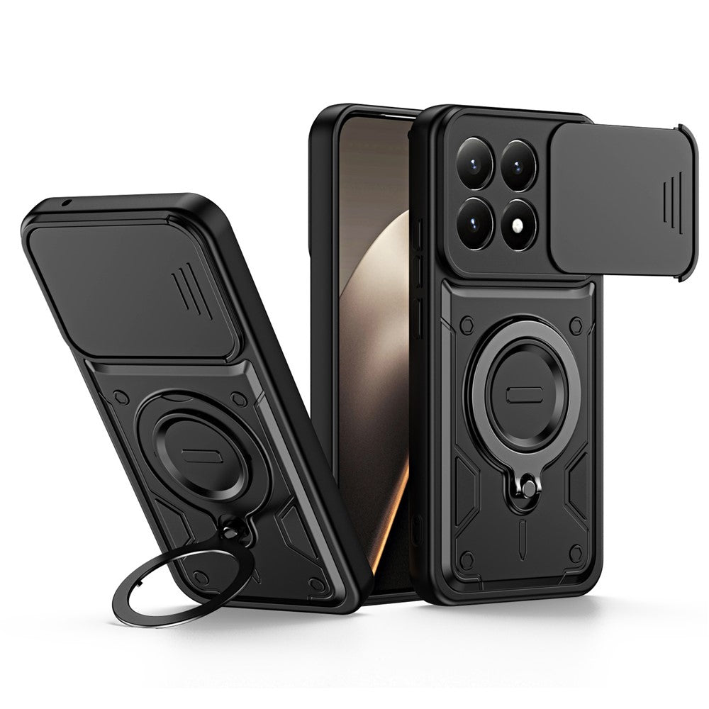 Xiaomi 17-skal med glidande linsskydd, roterbart stöd, stötsäkert TPU + PC-mobilskal
