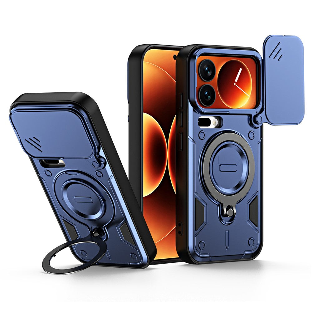 For Xiaomi 17 Pro Case with Slide Lens Cover Rotatable Kickstand Shockproof TPU + PC Phone Shell