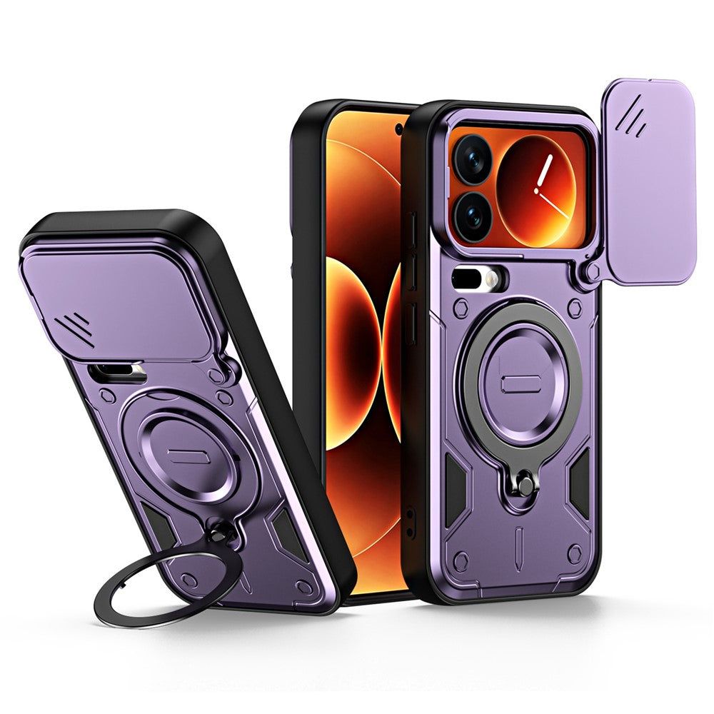 Xiaomi 17 Pro Max-skal med glidande linsskydd, roterbart stöd, stötsäkert TPU + PC-mobilskal
