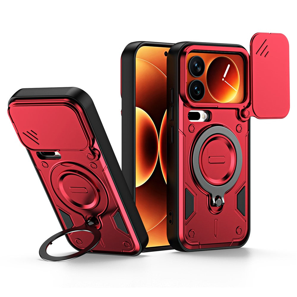 For Xiaomi 17 Pro Max Case with Slide Lens Cover Rotatable Kickstand Shockproof TPU + PC Phone Shell
