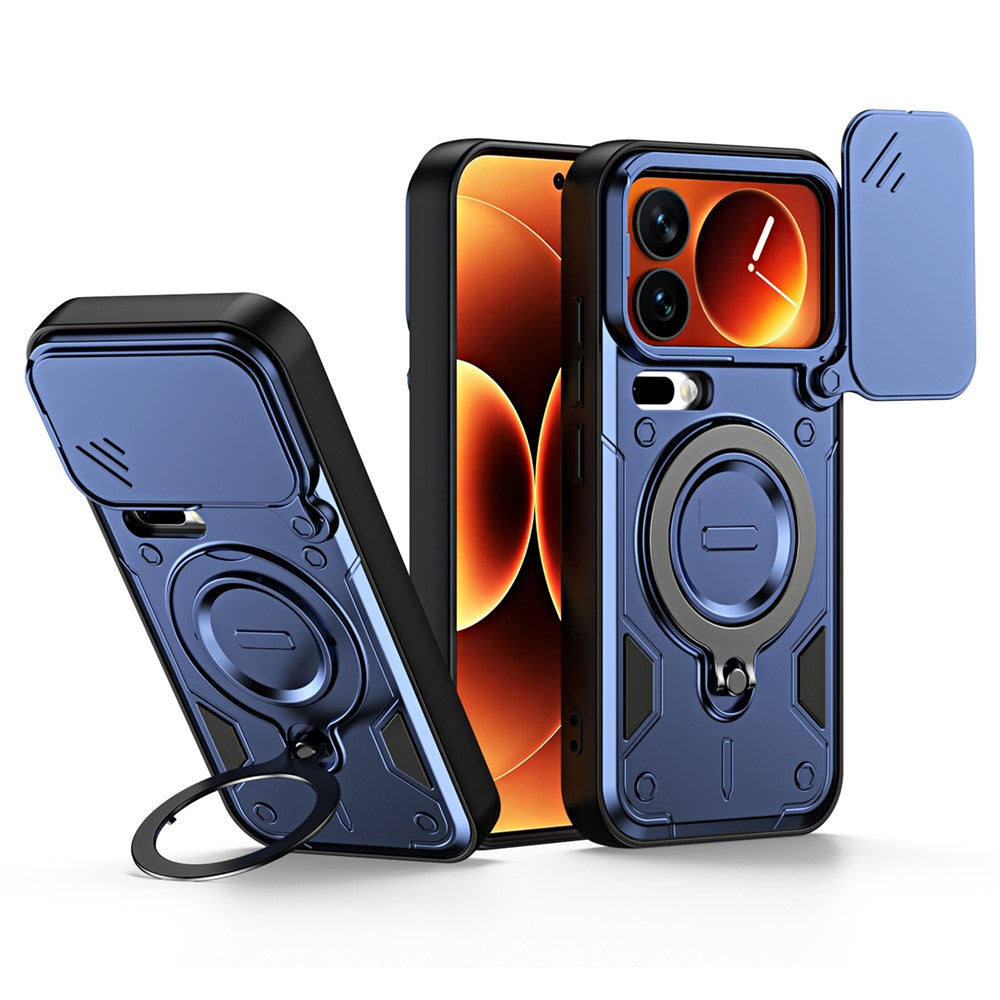 For Xiaomi 17 Pro Max Case with Slide Lens Cover Rotatable Kickstand Shockproof TPU + PC Phone Shell