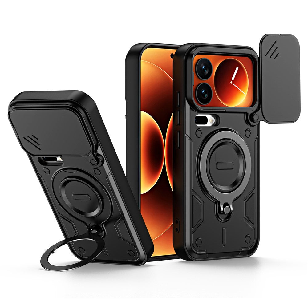 Xiaomi 17 Pro Max-skal med glidande linsskydd, roterbart stöd, stötsäkert TPU + PC-mobilskal
