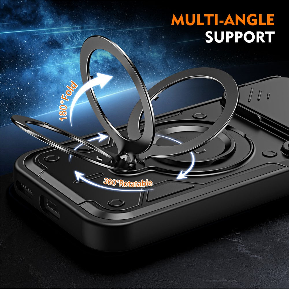 For Honor 600 5G / 600 Pro 5G Case with Slide Lens Cover Rotatable Kickstand Shockproof TPU + PC Phone Shell