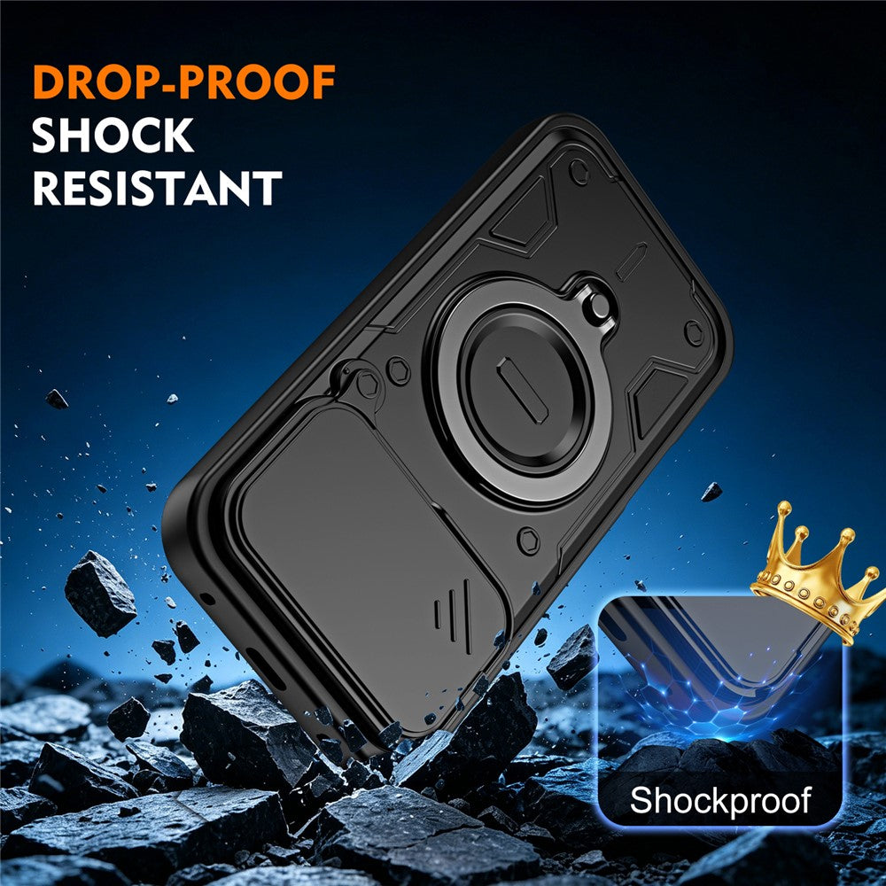 For Honor 600 5G / 600 Pro 5G Case with Slide Lens Cover Rotatable Kickstand Shockproof TPU + PC Phone Shell