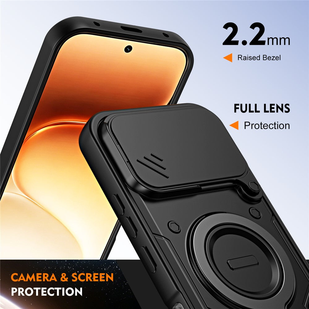 For Honor 600 5G / 600 Pro 5G Case with Slide Lens Cover Rotatable Kickstand Shockproof TPU + PC Phone Shell