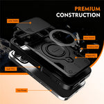 For Honor 600 5G / 600 Pro 5G Case with Slide Lens Cover Rotatable Kickstand Shockproof TPU + PC Phone Shell