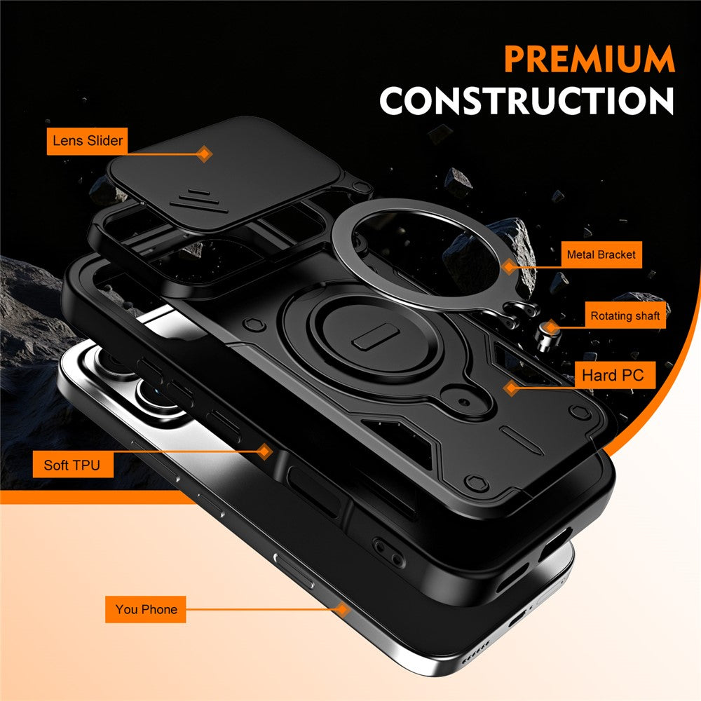 For Honor 600 5G / 600 Pro 5G Case with Slide Lens Cover Rotatable Kickstand Shockproof TPU + PC Phone Shell
