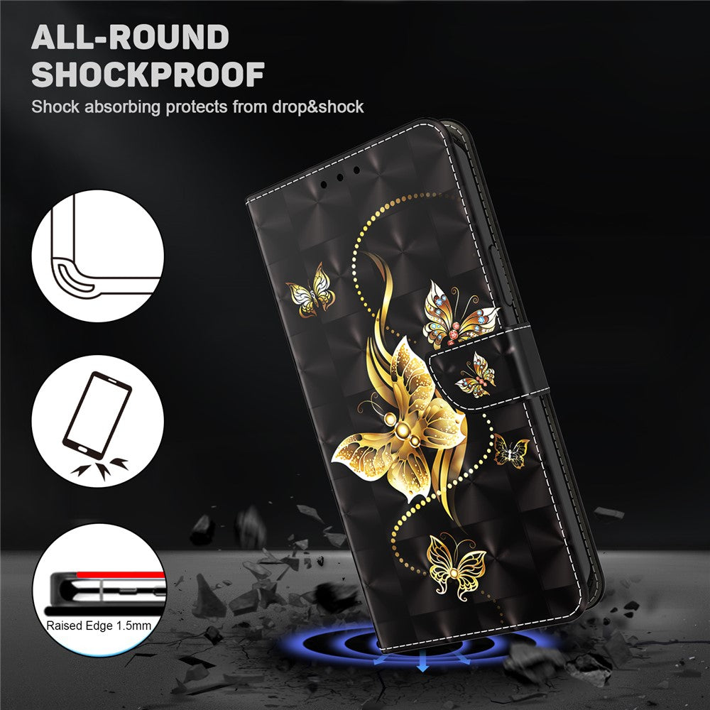 For Samsung Galaxy A54 5G Flip Phone Case, Anti-fall PU Leather 3D Pattern Printing Phone Cover Stand Wallet with Strap