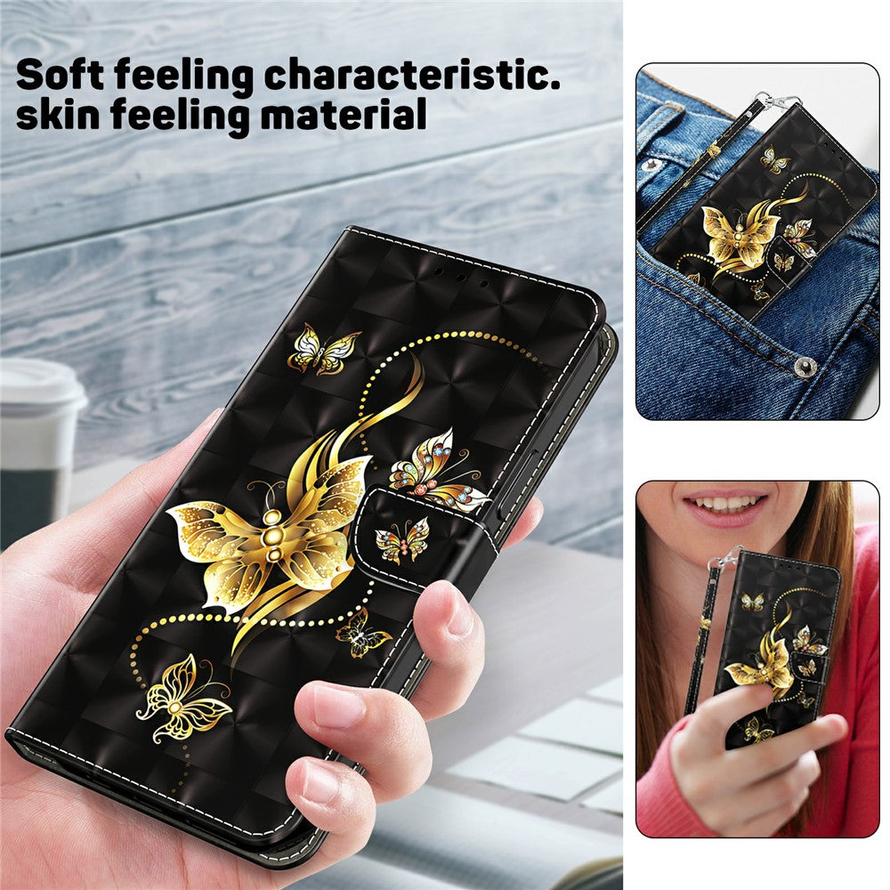 For Samsung Galaxy A54 5G Flip Phone Case, Anti-fall PU Leather 3D Pattern Printing Phone Cover Stand Wallet with Strap