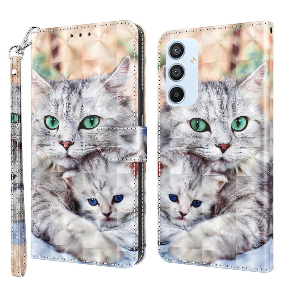 For Samsung Galaxy A54 5G Flip Phone Case, Anti-fall PU Leather 3D Pattern Printing Phone Cover Stand Wallet with Strap