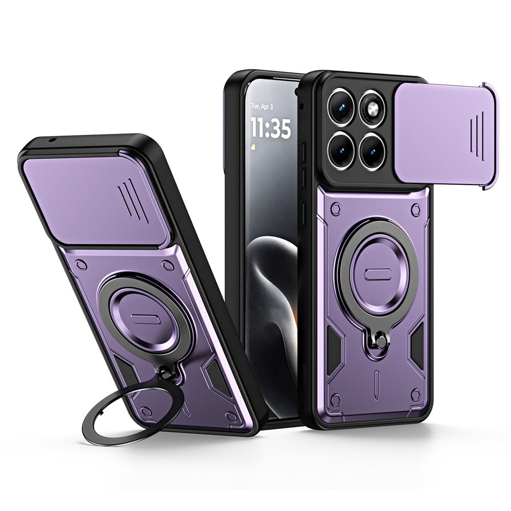 Stötsäkert TPU + PC-mobilskal för Motorola Edge 70 Fusion 5G / Edge 70 Fusion+ 5G med skjutbart linsskydd och roterbart stöd