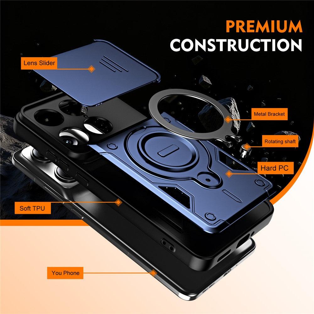 For Motorola Signature 5G / Edge 70 Ultra 5G Case with Slide Lens Cover Rotatable Kickstand Shockproof TPU + PC Phone Shell