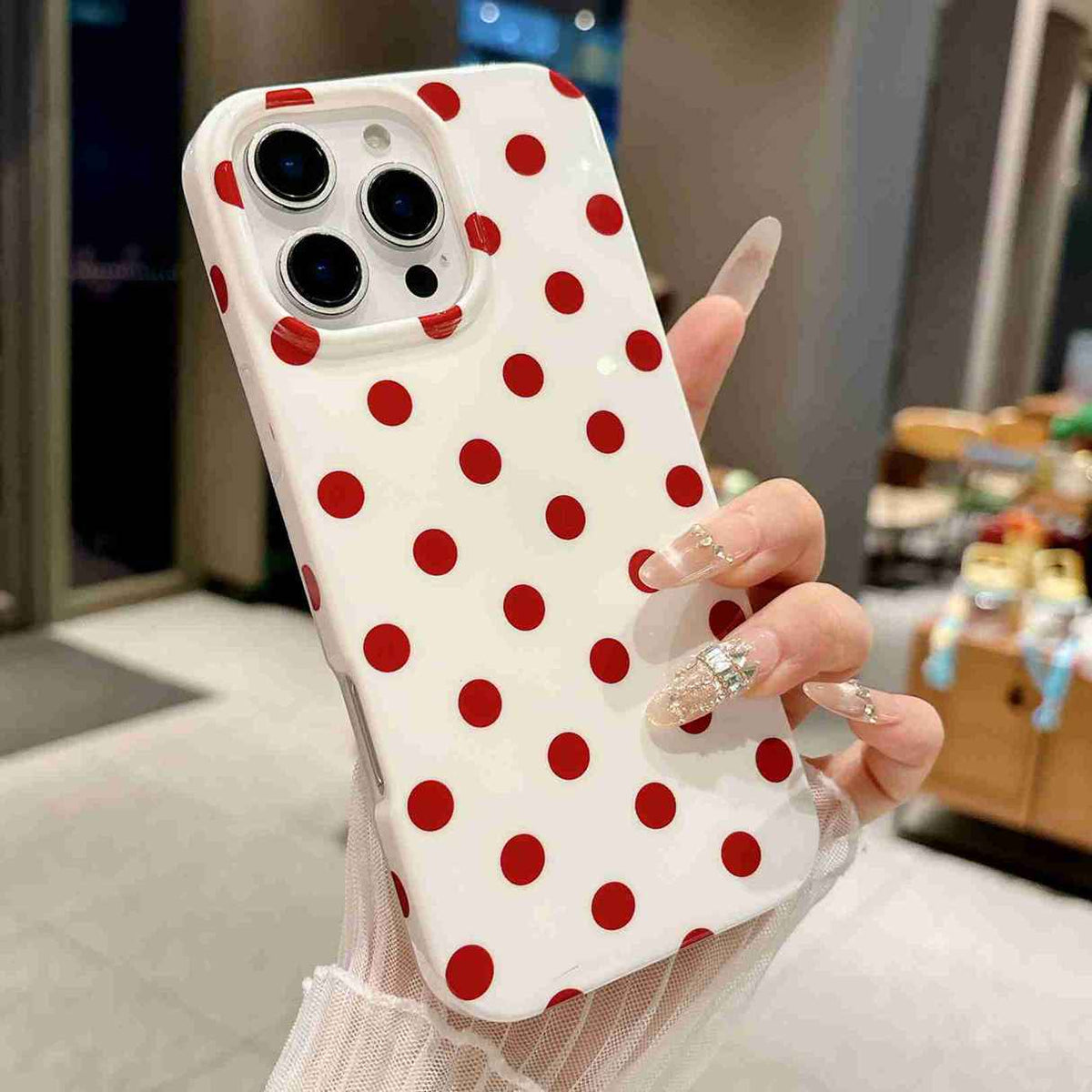 För iPhone 15 Pro Max Skal Retro Prickigt IMD TPU Heltäckande Skyddsfodral
