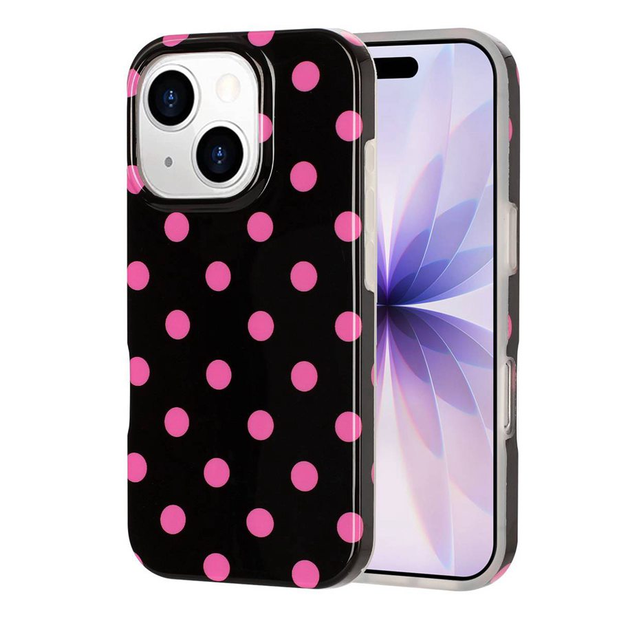For iPhone 15 Case Retro Polka Dot IMD TPU Full Coverage Phone Protective Cover