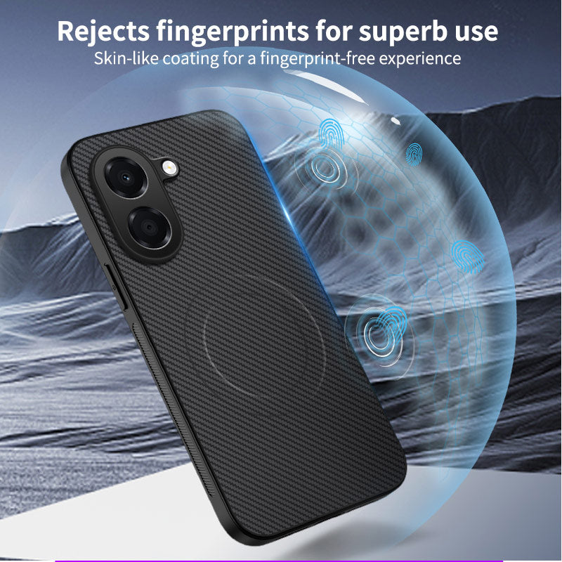 WANLONFENG for Honor X7e 4G TQ Series Magnetic Case Carbon Fiber Texture PC TPU Phone Cover