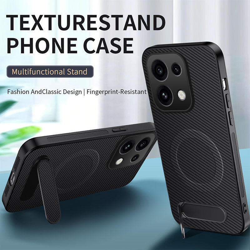 WANLONFENG for Oppo Reno16 FS 5G / Oppo Reno16 F 5G QT Series Magnetic Case Kickstand Carbon Fiber Texture PC TPU Phone Cover