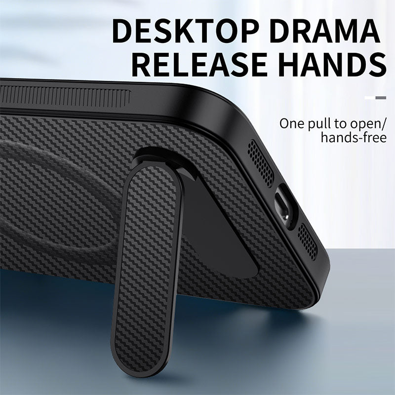 WANLONFENG for Oppo Reno16 FS 5G / Oppo Reno16 F 5G QT Series Magnetic Case Kickstand Carbon Fiber Texture PC TPU Phone Cover