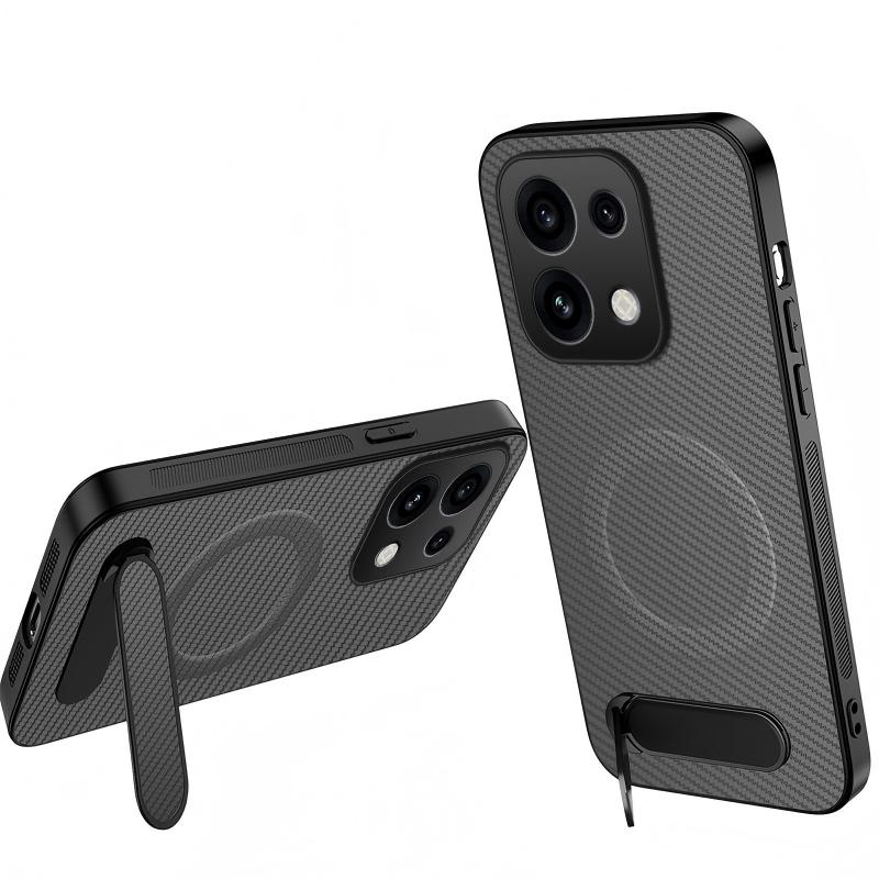 WANLONFENG for Oppo Reno16 FS 5G / Oppo Reno16 F 5G QT Series Magnetic Case Kickstand Carbon Fiber Texture PC TPU Phone Cover