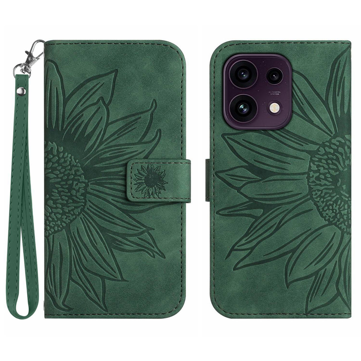 For Oppo Reno16 FS 5G / Oppo Reno16 F 5G Case Sunflower Imprint Leather Wallet Phone Cover with Wrist Strap