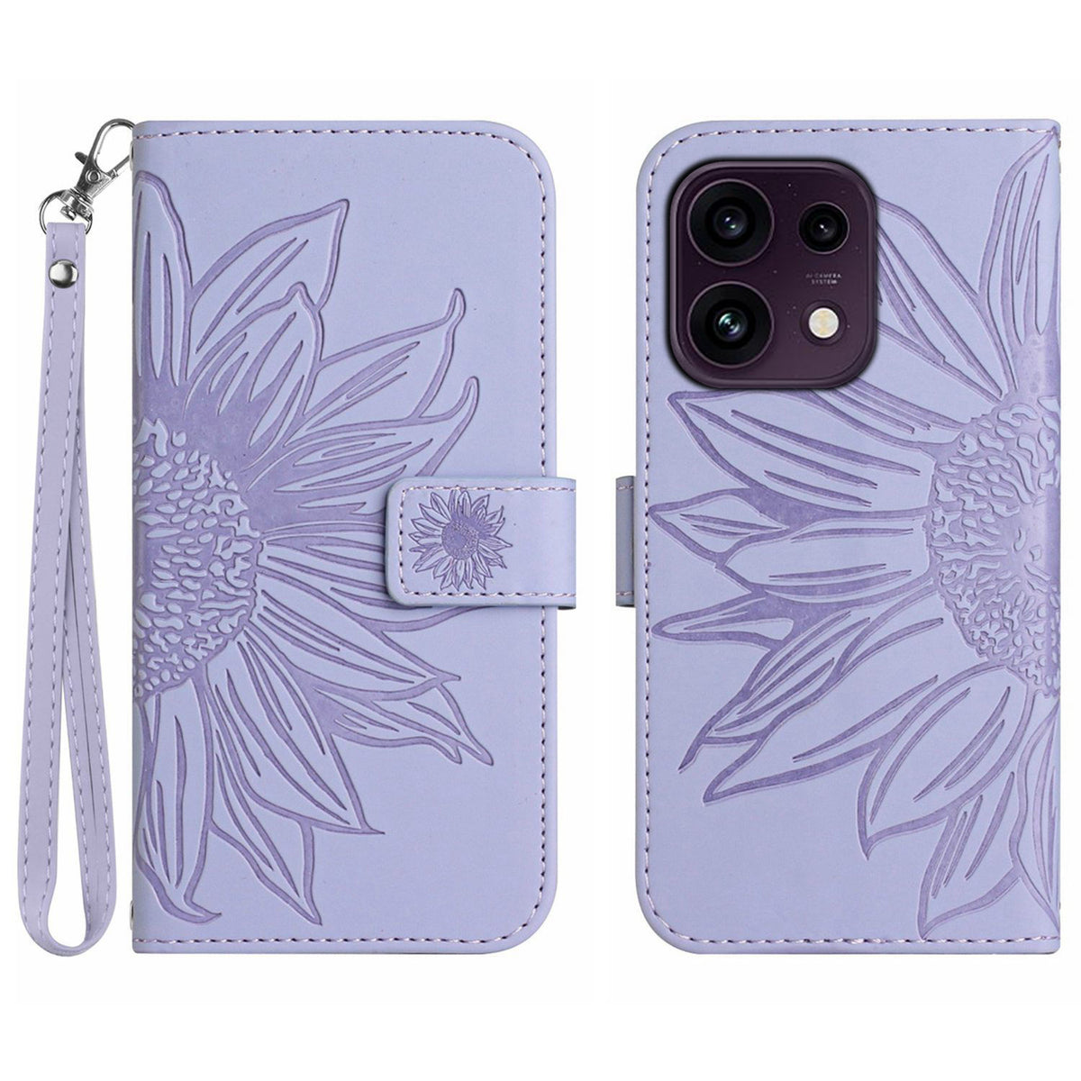 For Oppo Reno16 FS 5G / Oppo Reno16 F 5G Case Sunflower Imprint Leather Wallet Phone Cover with Wrist Strap
