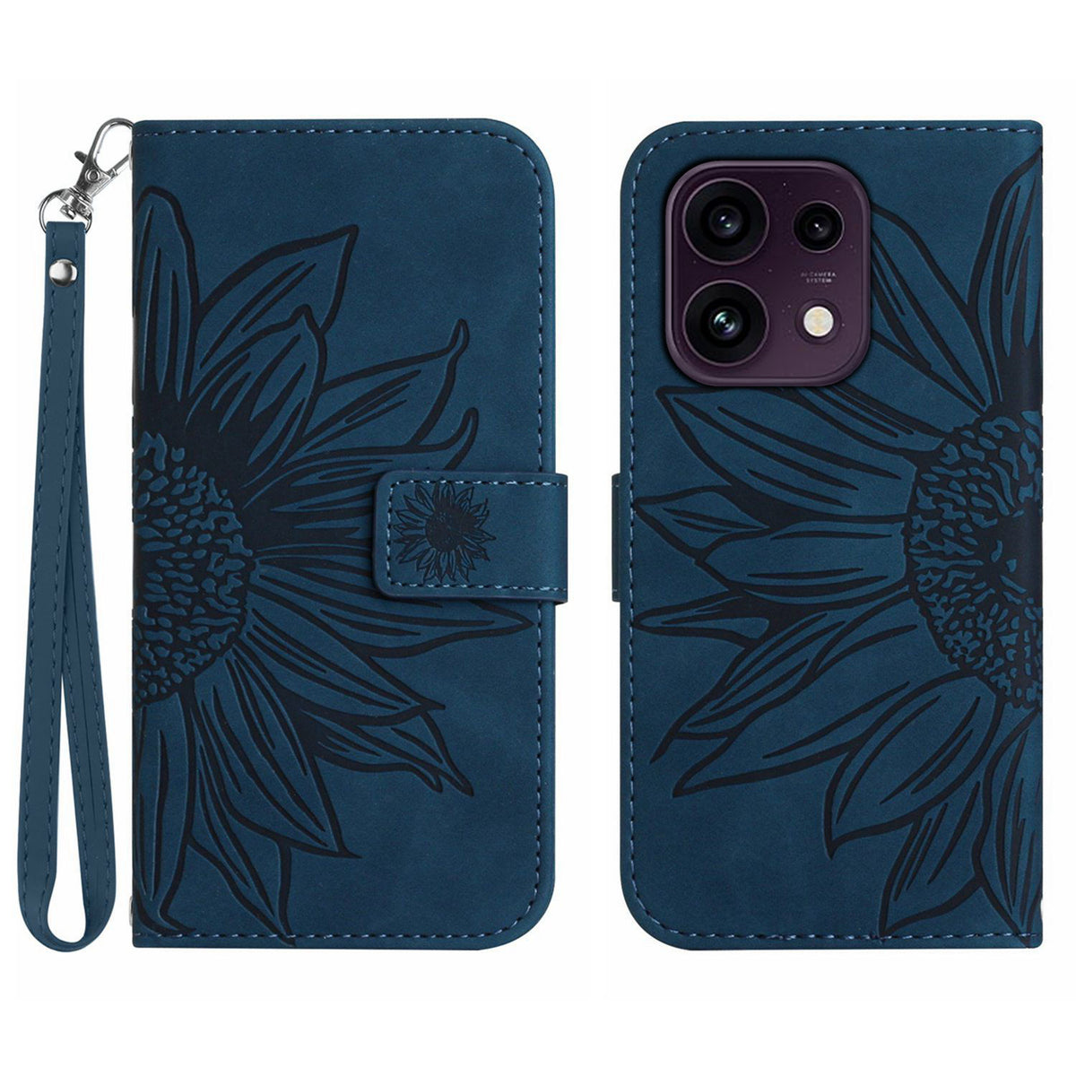For Oppo Reno16 FS 5G / Oppo Reno16 F 5G Case Sunflower Imprint Leather Wallet Phone Cover with Wrist Strap