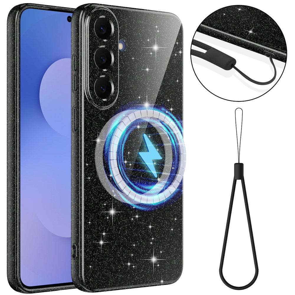 Samsung Galaxy S26 FE Magnetiskt Skal Glitter TPU Stötsäkert Mobilskal med Snodd