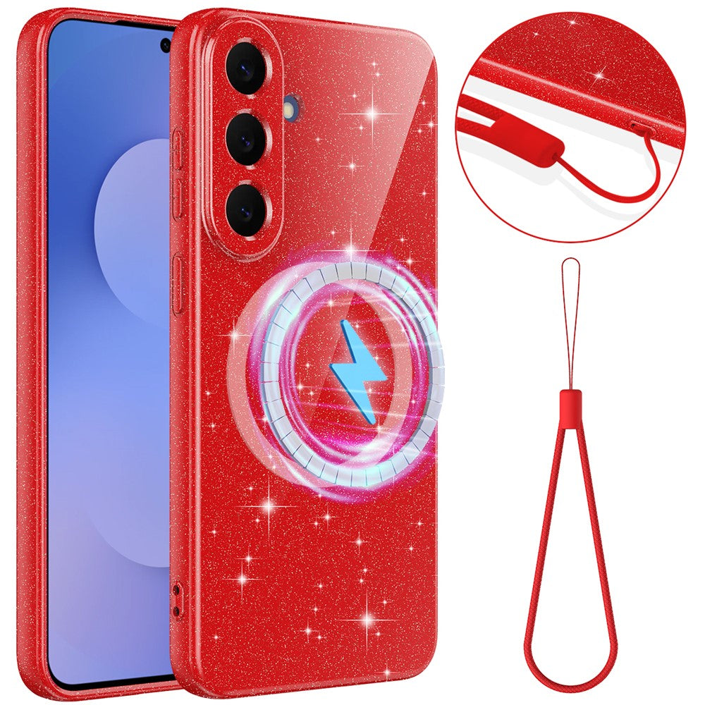 For Samsung Galaxy S26 FE Magnetic Case Glitter TPU Shockproof Phone Cover with Lanyard