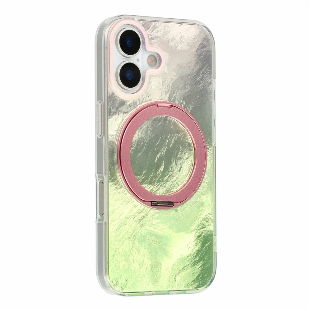 For iPhone 17 Case Rotating Ring Kickstand Aurora Gradient TPU Shockproof Phone Cover