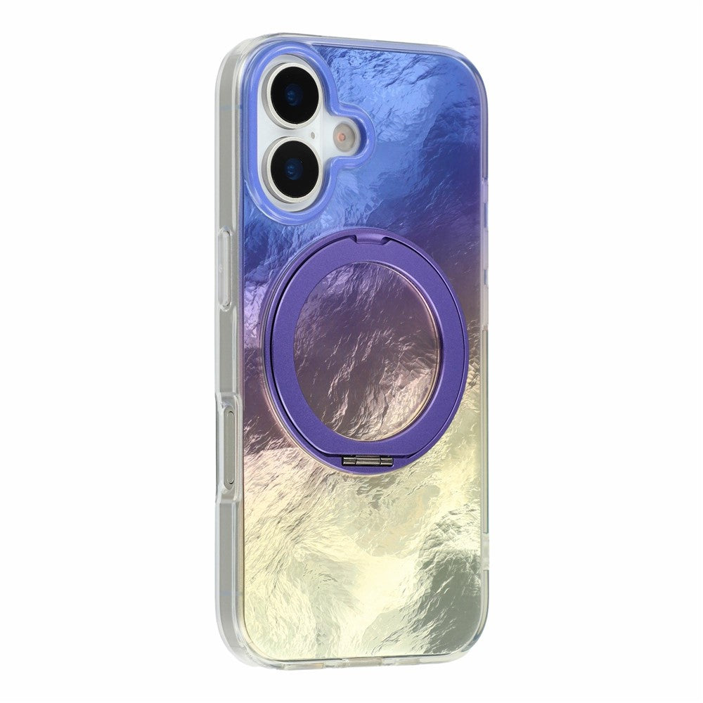 For iPhone 17 Case Rotating Ring Kickstand Aurora Gradient TPU Shockproof Phone Cover