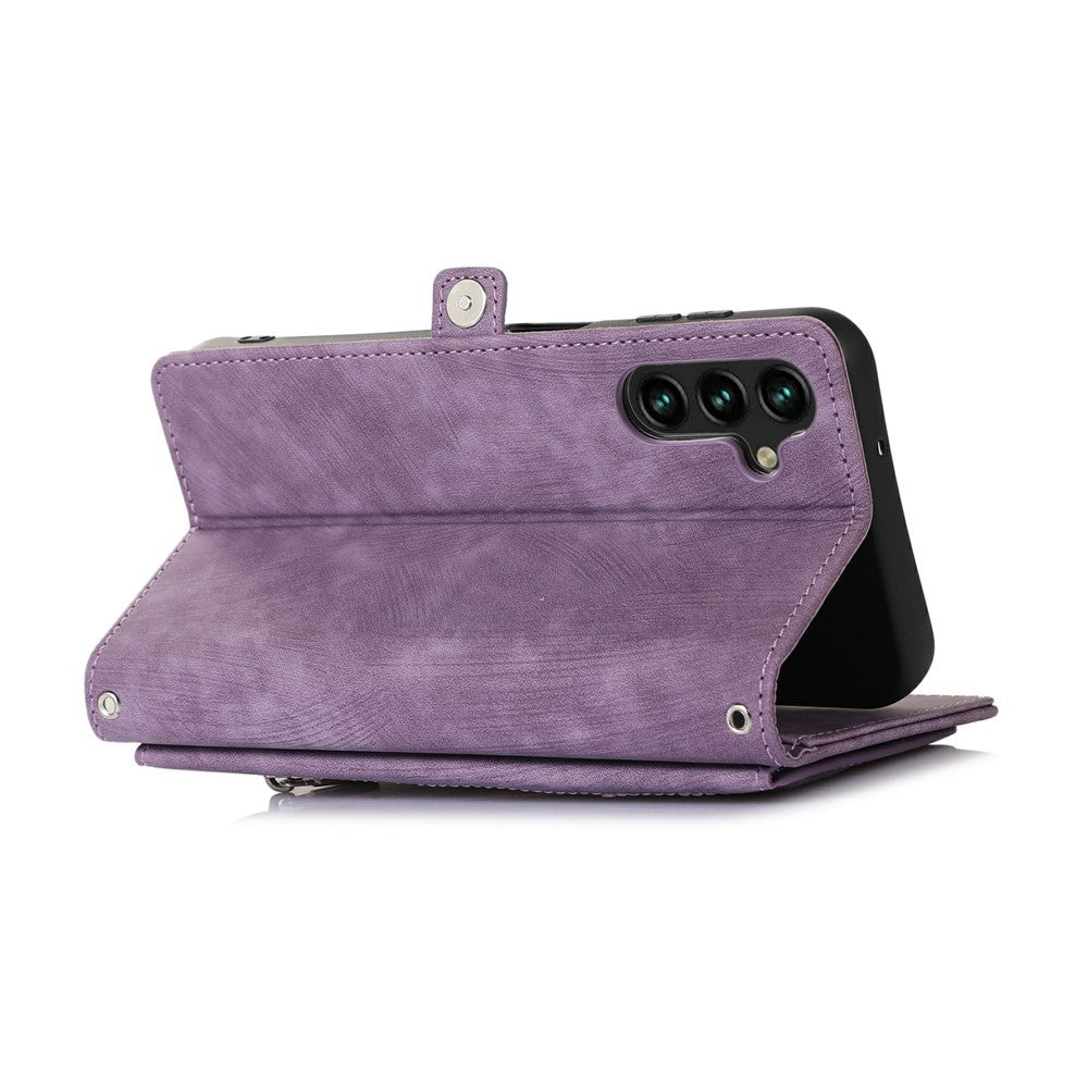 For Samsung Galaxy S26 FE Case Zipper Pocket 9 Card Slots PU Leather Phone Cover with Wrist Strap