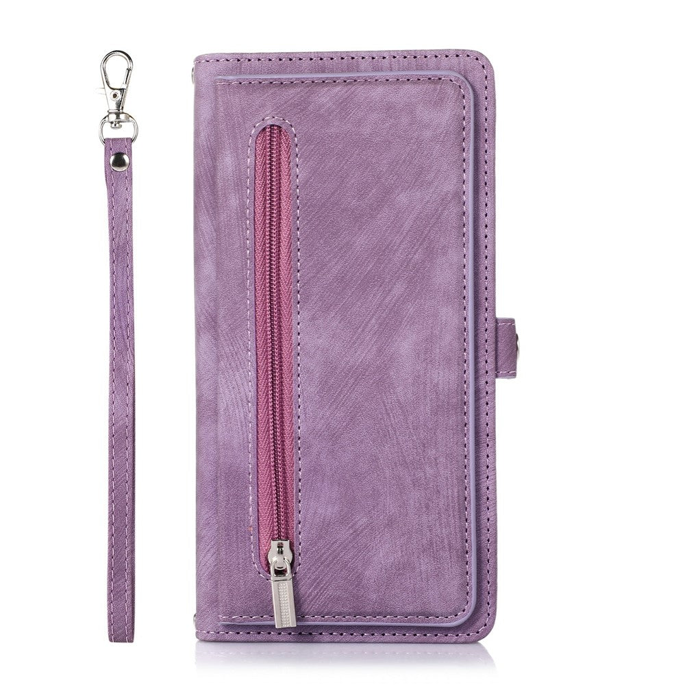 For Samsung Galaxy S26 FE Case Zipper Pocket 9 Card Slots PU Leather Phone Cover with Wrist Strap