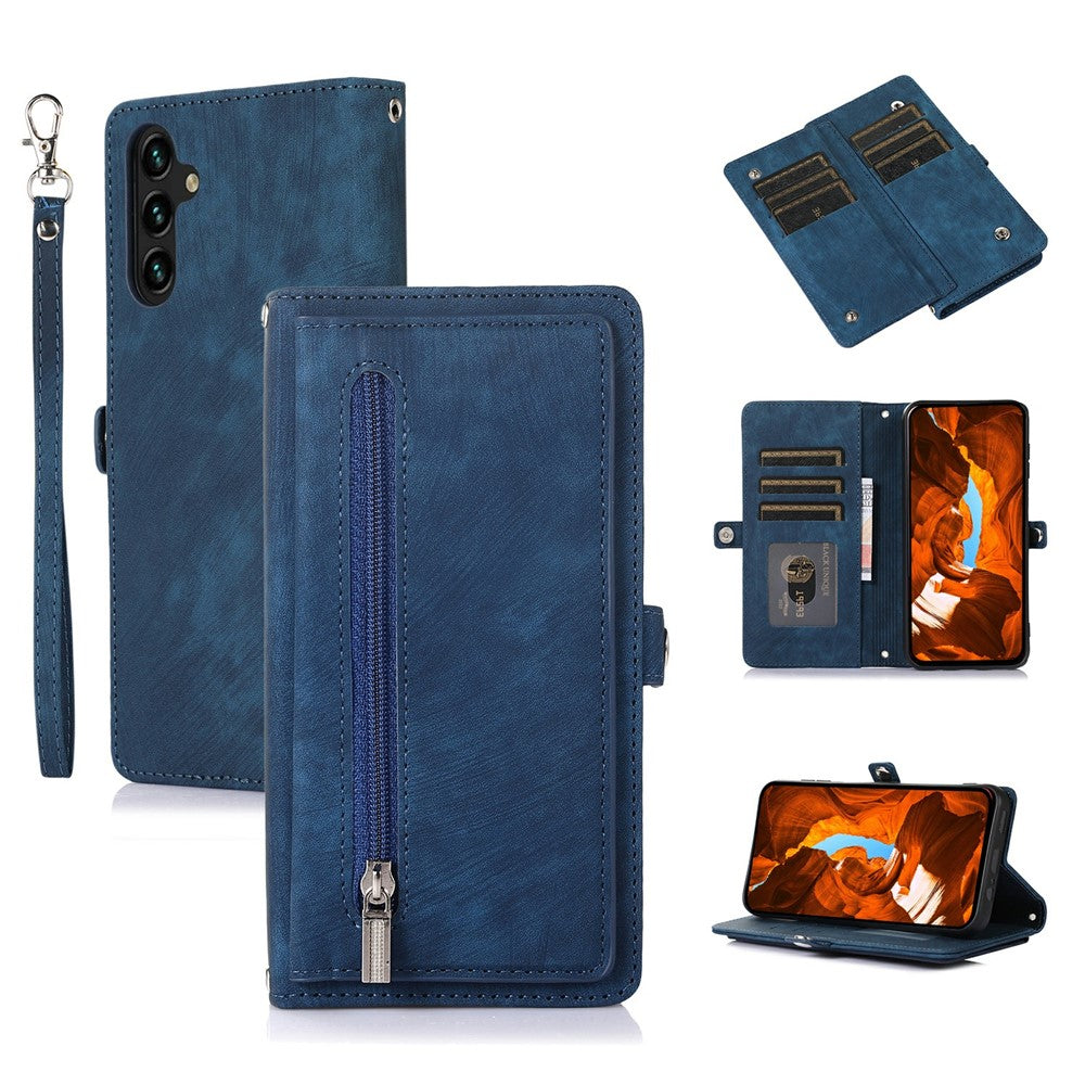 For Samsung Galaxy S26 FE Case Zipper Pocket 9 Card Slots PU Leather Phone Cover with Wrist Strap