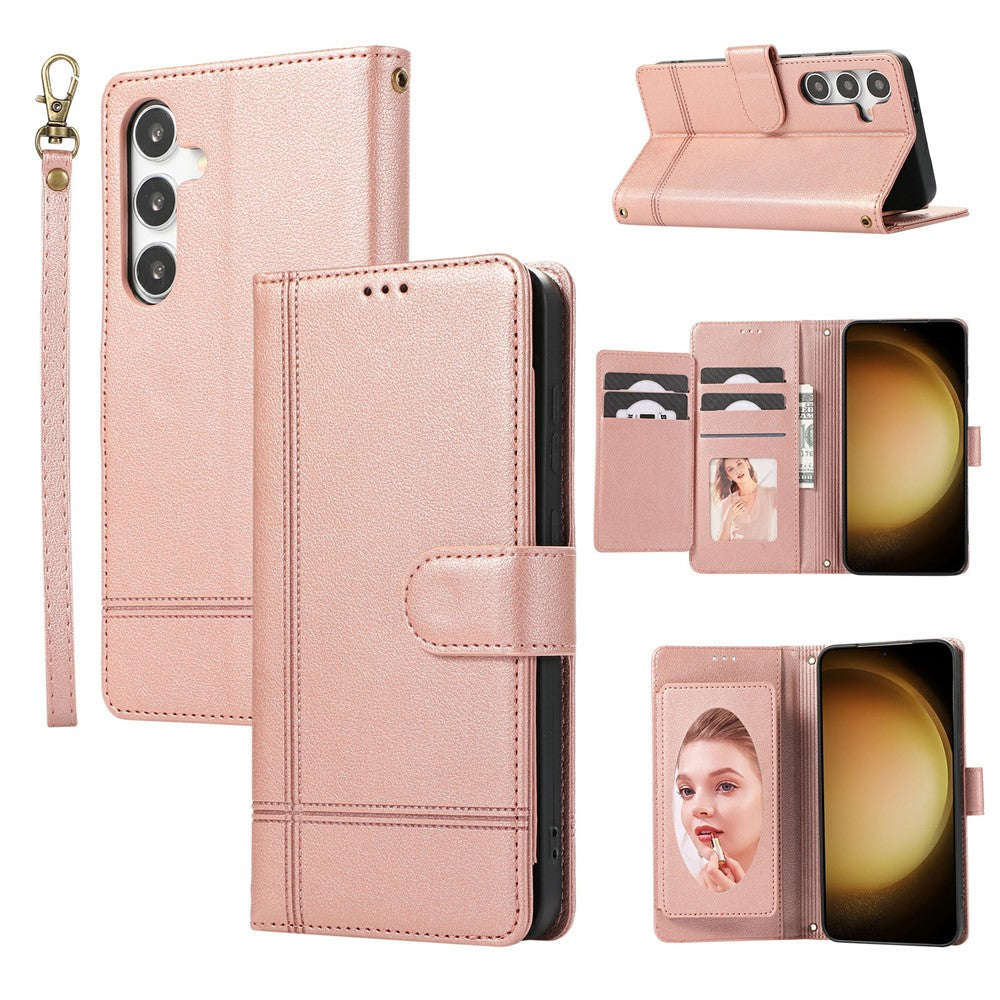 Til Samsung Galaxy S26 FE Cover TPU PU Læder Folio Flip Stødsikkert Telefoncover med Spejl