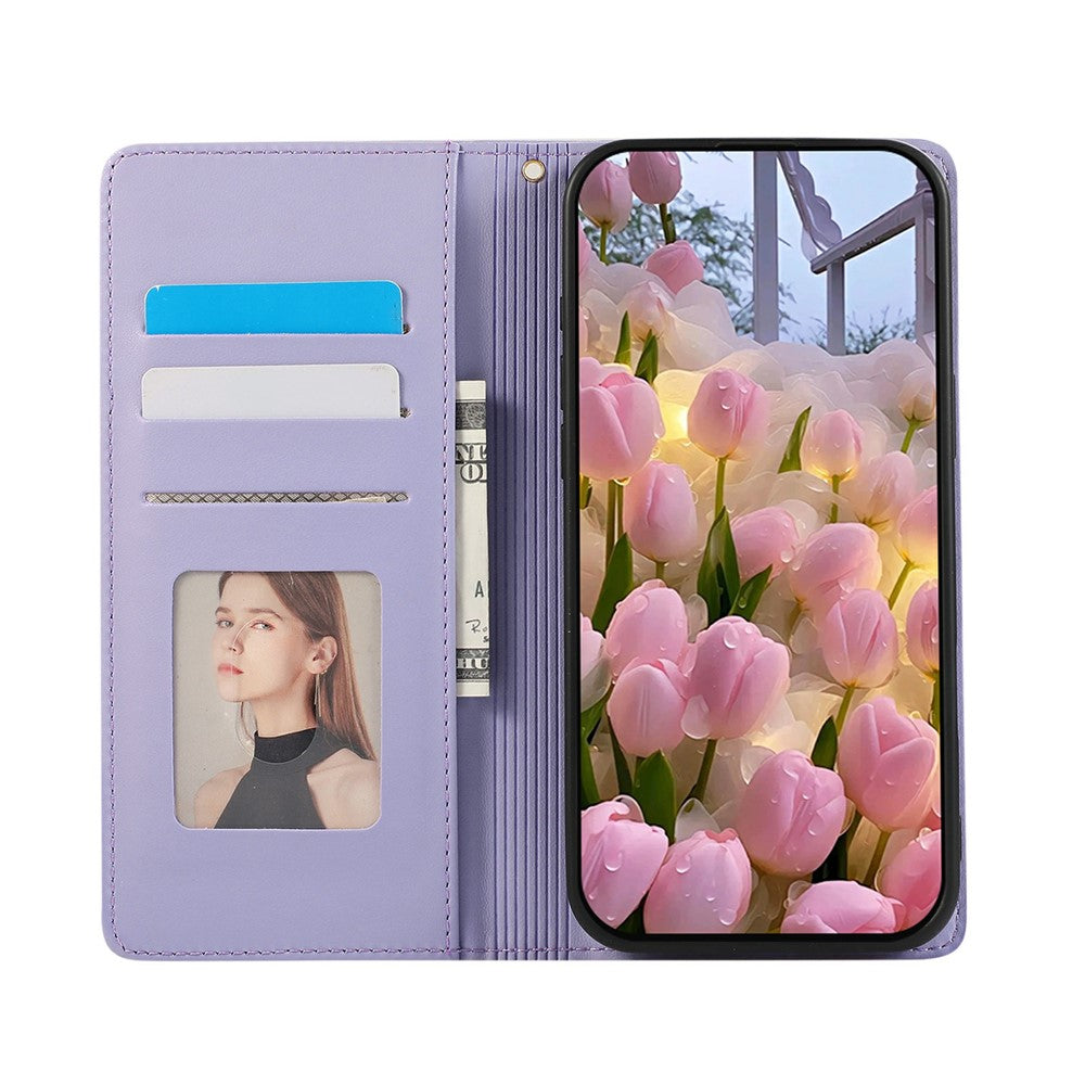 Til Samsung Galaxy S26 FE cover RFID-blokerende pung stativ rombe læder telefoncover med håndledsrem