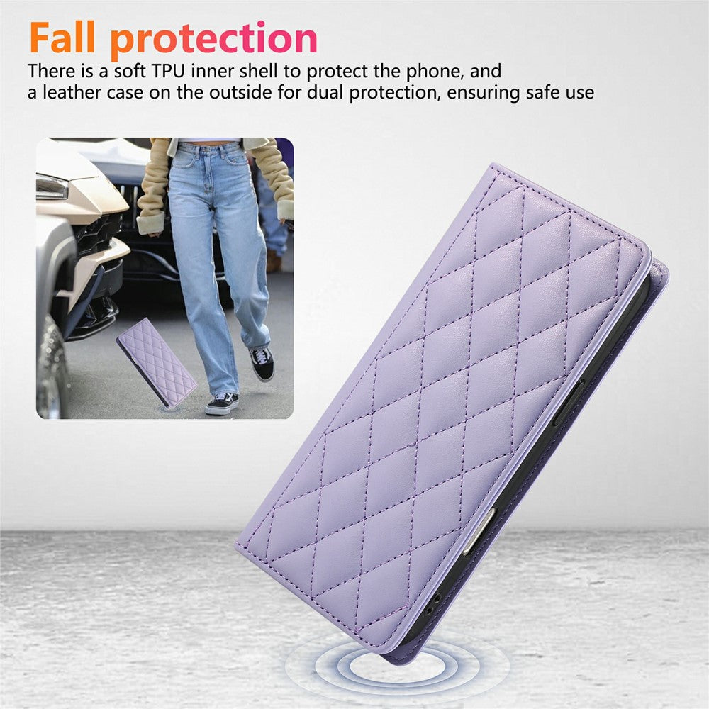 Til Samsung Galaxy S26 FE cover RFID-blokerende pung stativ rombe læder telefoncover med håndledsrem