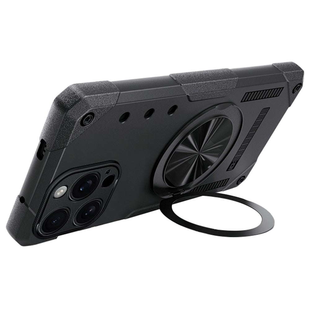 For iPhone 16 Pro Max Magnetic Case 360° Rotating Ring Kickstand TPU Phone Cover