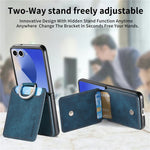 For Samsung Galaxy Z Flip7 5G Case Card Slots Kickstand PU Leather + PC Phone Cover with Rhinestone Ring Holder