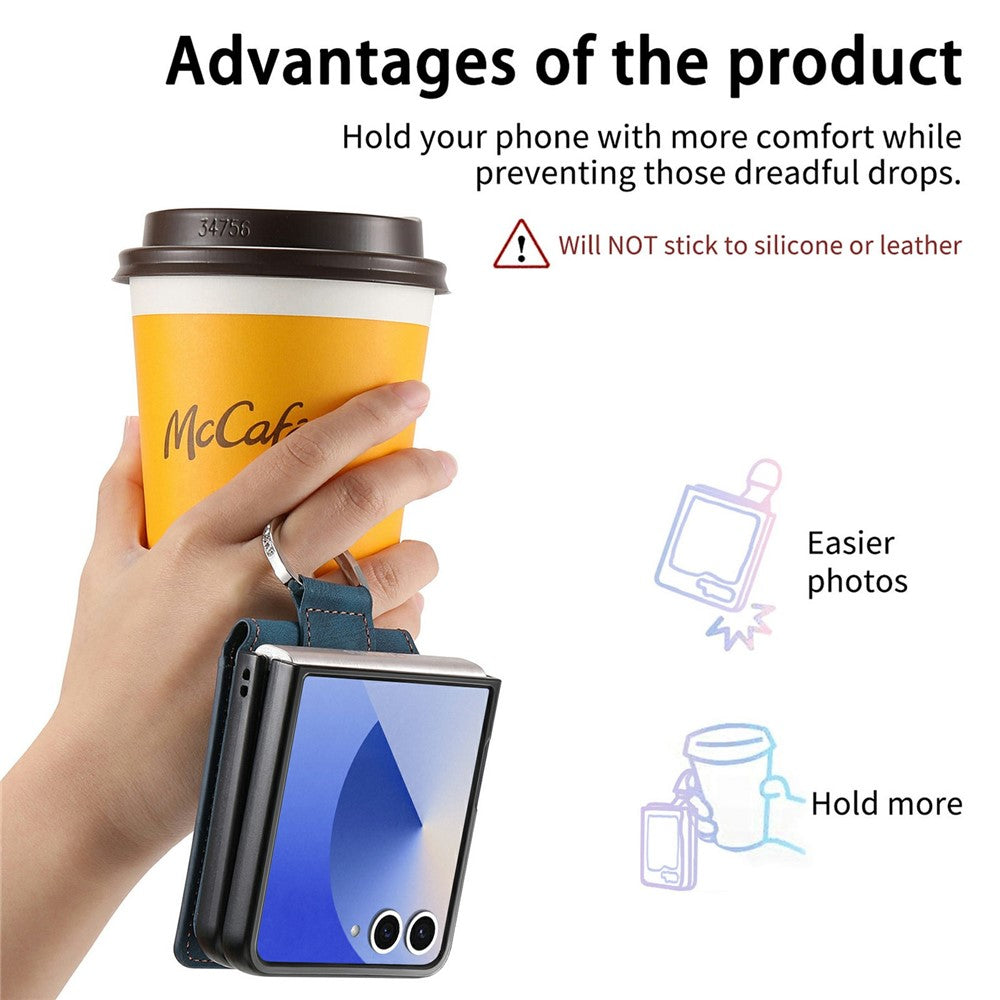 For Samsung Galaxy Z Flip7 5G Case Card Slots Kickstand PU Leather + PC Phone Cover with Rhinestone Ring Holder