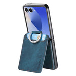 For Samsung Galaxy Z Flip7 5G Case Card Slots Kickstand PU Leather + PC Phone Cover with Rhinestone Ring Holder