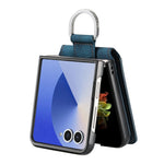 For Samsung Galaxy Z Flip7 5G Case Card Slots Kickstand PU Leather + PC Phone Cover with Rhinestone Ring Holder