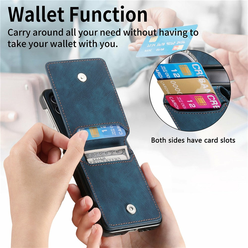 For Samsung Galaxy Z Flip7 5G Case Card Slots Kickstand PU Leather + PC Phone Cover with Rhinestone Ring Holder