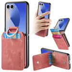 For Samsung Galaxy Z Flip7 5G Case Card Slots Kickstand PU Leather + PC Phone Cover with Rhinestone Ring Holder