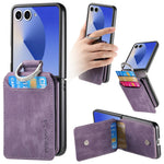 For Samsung Galaxy Z Flip7 5G Case Card Slots Kickstand PU Leather + PC Phone Cover with Rhinestone Ring Holder